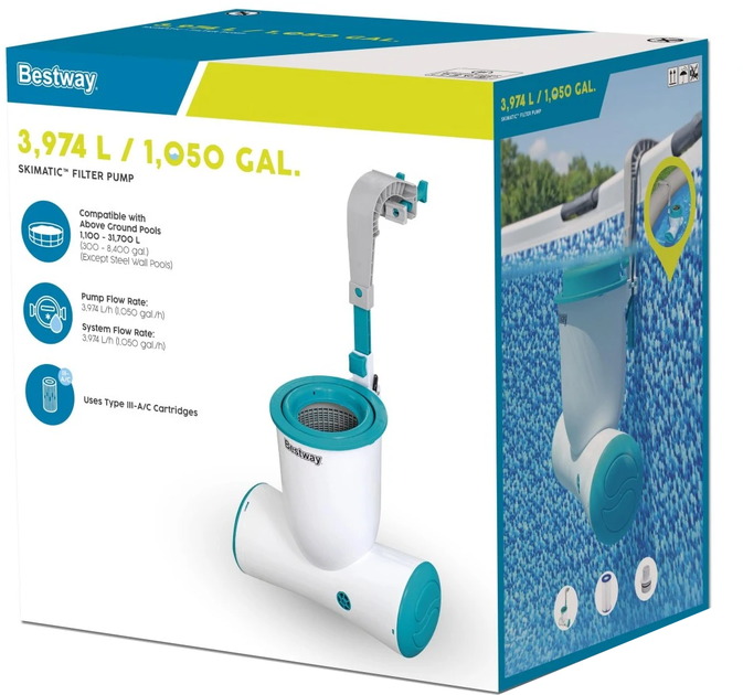 Pompa filtrująca basenowa Bestway Skimatic FlowClear 3974l/h ze skimmerem + Filtr wymienny (6941607365571) - obraz 1