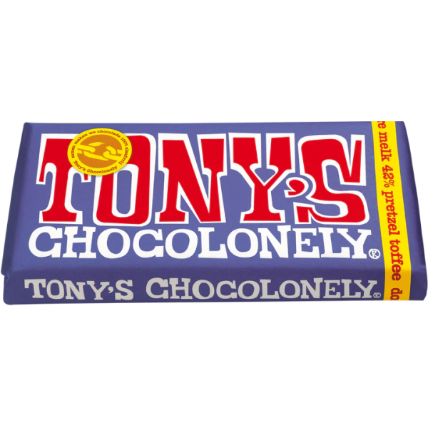Шоколад Молочный Tony's Chocolonely Pretzel & Toffee Dark Milk 180g с Кусочками Кренделей и Ирисками Toffee 42% - изображение 3