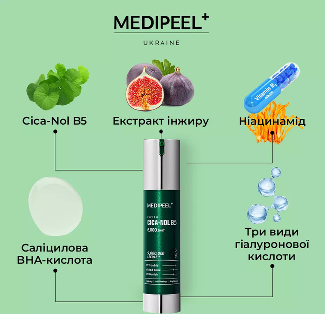Пилинг- сыворотка для лица со спикулами и центеллой 6000 Medi-Peel Phyto Cica-Nol B5 6000 Shot Serum, 50 мл - изображение 3