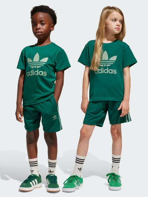 Дитячий літній комплект (футболка + шорти) Adidas Short Tee Set JC9159 98-104 см Зелений/Білий/Сріблястий (4067902619620) - зображення 9