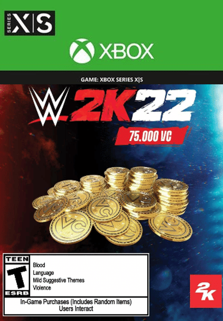 Карта поповнення Microsoft Xbox One WWE 2K22 75000 Virtual Currency Pack XXS ML (Електронний код) (7F6-00449) - зображення 1