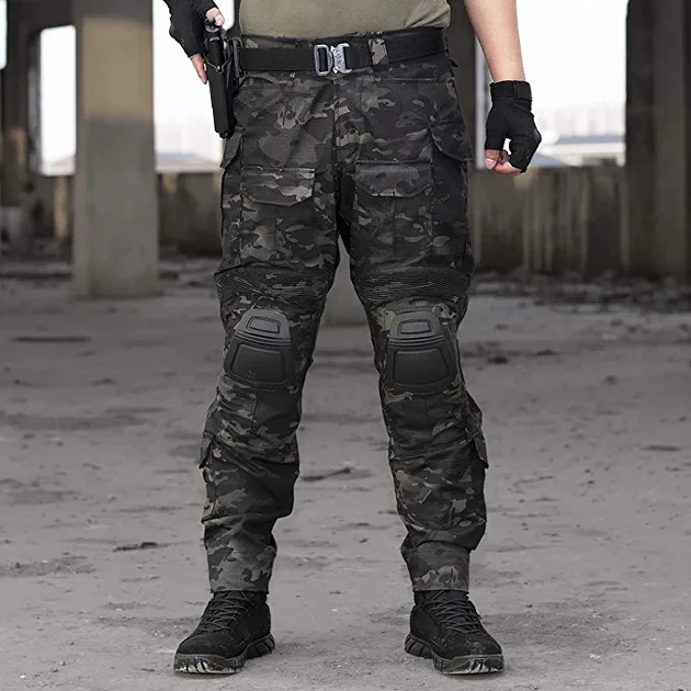 Чоловічі тактичні штани multicam з наколінниками G3 Combat IDOGEAR, штани камуфляж Rip Stop чорний мультикам, 6933451-S - зображення 11