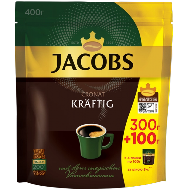 Кава розчинна Jacobs Cronat Kraftig 400г - Фото 1 Кава розчинна Jacobs Cronat Kraftig 400г - изображение 1