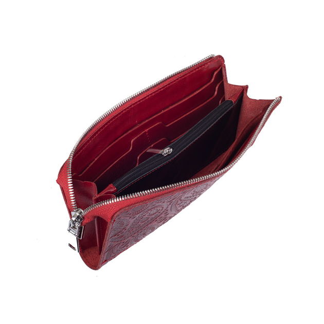 Красивый кожаный кошелек на молнии красного цвета HiArt W-01-C19-1652-T004 Crystal Red "Buta Art" - изображение 3