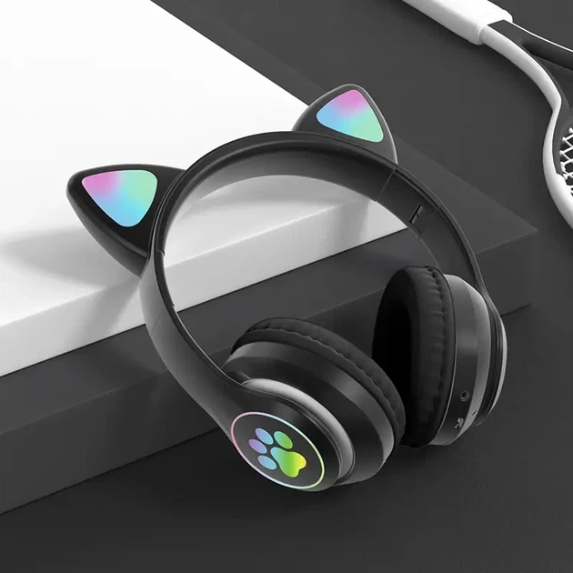 Беспроводные наушники MDR CAT VZV-28M с кошачьими ушками Bluetooth с подсветкой Чёрные - изображение 11