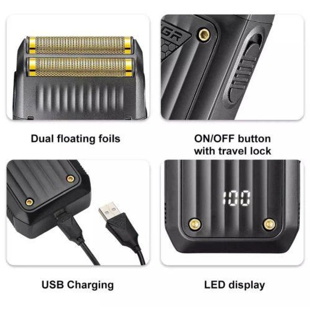 Аккумуляторная электробритва для бритья бороды и усов с USB VGR V-363 Pro Черный + Щеточка для чистки - изображение 4