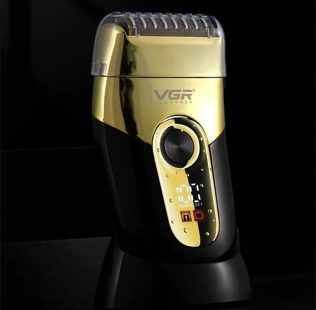 Беспроводная электробритва для бритья лица с USB и LED-индикатором VGR V-383 Pro Золотистый с черным + Подставка - изображение 8