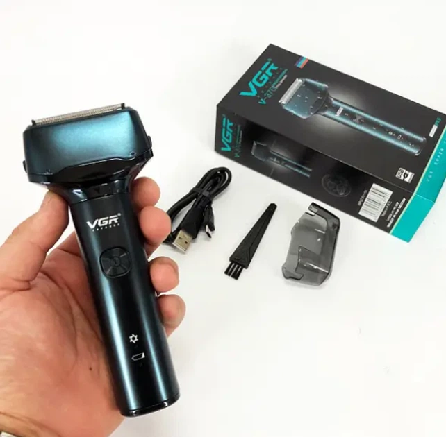 Акумуляторна електробритва для гоління обличчя з USB та IPX5 VGR V-371 Pro Зелений + Щіточка для очищення - Фото 10 Акумуляторна електробритва для гоління обличчя з USB та IPX5 VGR V-371 Pro Зелений + Щіточка для очищення - зображення 10