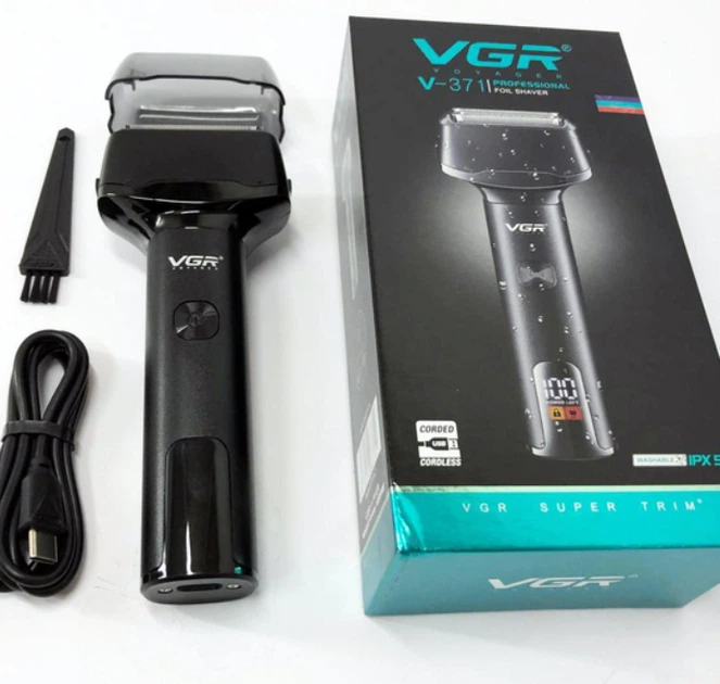 Аккумуляторная электробритва для бритья лица с USB и IPX5 VGR V-371 Pro Черный + Щеточка для очистки - Фото 5 Аккумуляторная электробритва для бритья лица с USB и IPX5 VGR V-371 Pro Черный + Щеточка для очистки - изображение 5