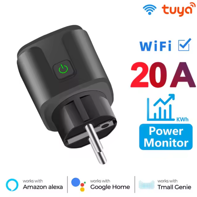 Смарт розетка Tuya Smart WiFi Head 20А з лічильником електроенергії 4400W Чорна - зображення 2
