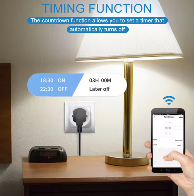 Смарт розетка Tuya Smart WiFi Head 20А з лічильником електроенергії 4400W Чорна - зображення 4