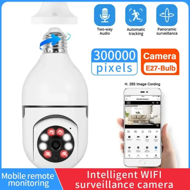 Wi-Fi камера видеонаблюдения под цоколь Е27 Smart Camera 360° - Фото 3 Wi-Fi камера видеонаблюдения под цоколь Е27 Smart Camera 360° - изображение 3