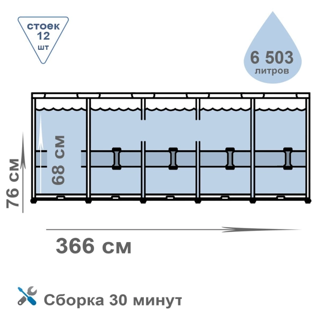 Каркасный бассейн Intex 26710 Размер 366х76 см, объем 6503 лит - Фото 6 Каркасный бассейн Intex 26710 Размер 366х76 см, объем 6503 лит - изображение 6