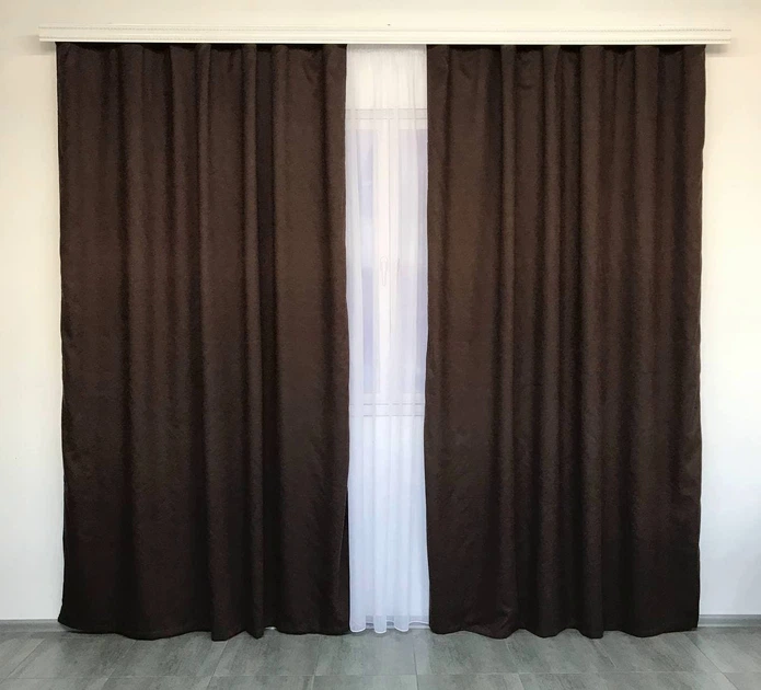 Готовые шторы на тесьме из микровелюра 200x270 cm (2 шт) ALBO Шоколадные (SH-PK-14) - изображение 8
