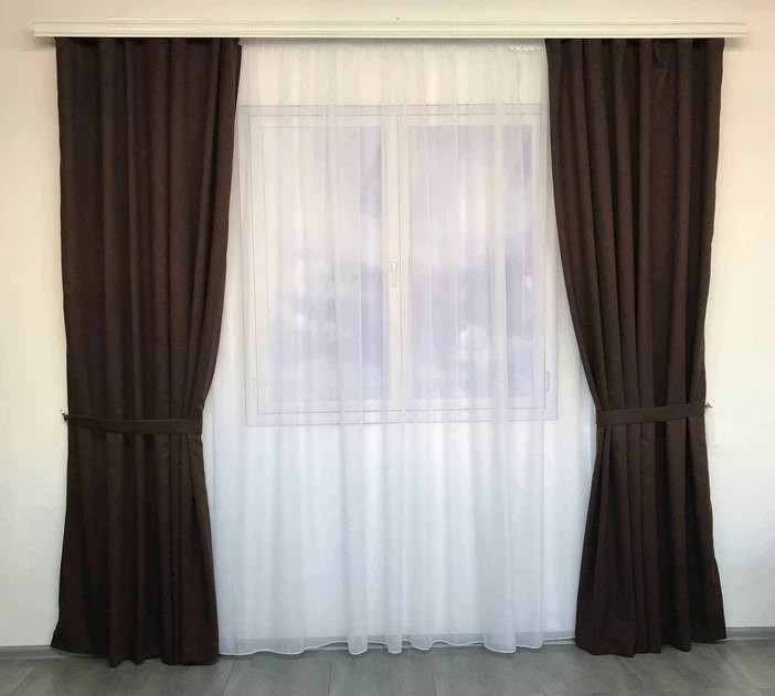 Готовые шторы на тесьме из микровелюра 200x270 cm (2 шт) ALBO Шоколадные (SH-PK-14) - изображение 9