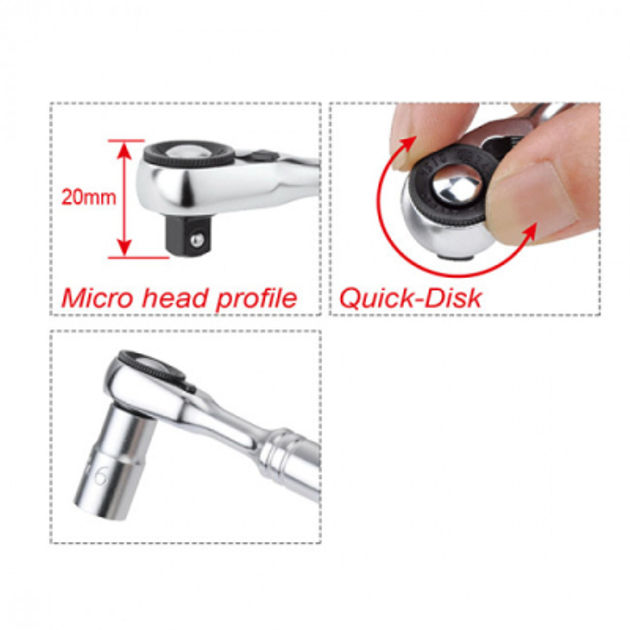 Трещотка Toptul мини 1/4" 60 зубцов, быстрый диск (CHDU0801) - изображение 2