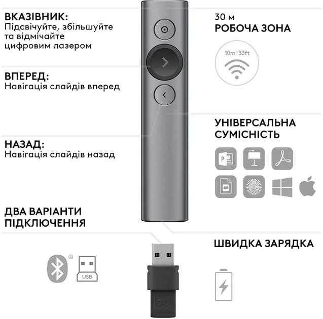 Презентер Logitech Spotlight Presentation remote Gray BT/WL (910-004861) - изображение 2