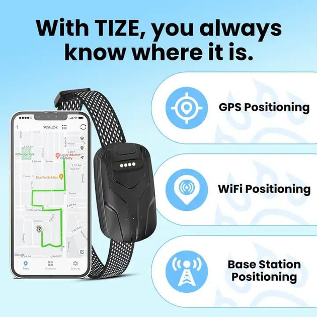 GPS трекер для собак і котів TIZE Smart 4G з ошийником, голосовим пошуком,кнопкою SOS, електронною огорожею, 700мАг - зображення 5