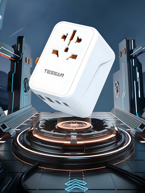 Універсальний зарядний пристрій TESSAN GM-637 під будь-яку розетку, 2 USB, 2 Type-C, 10A, 2500W, 65W, (white) - зображення 2