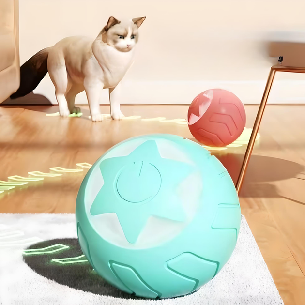 Мячик шарик для кошек, котов, USB smart игрушка со световой индикацией, хаотичным движением, звездочка, blue - изображение 4