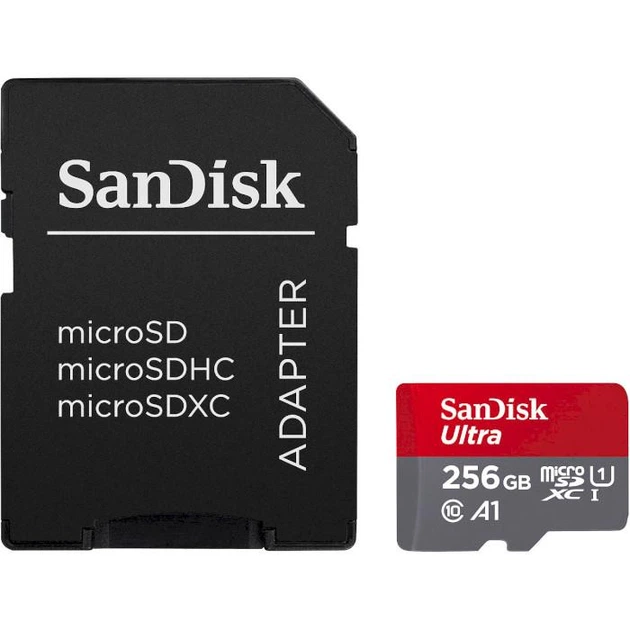 Карта памяти Sandisk microSDXC (UHS-1) Ultra 256Gb class 10 A1 (150MB/s) (adapter SD) (SDSQUAC-256G-GN6MA) - Фото 1 Карта памяти Sandisk microSDXC (UHS-1) Ultra 256Gb class 10 A1 (150MB/s) (adapter SD) (SDSQUAC-256G-GN6MA) - изображение 1