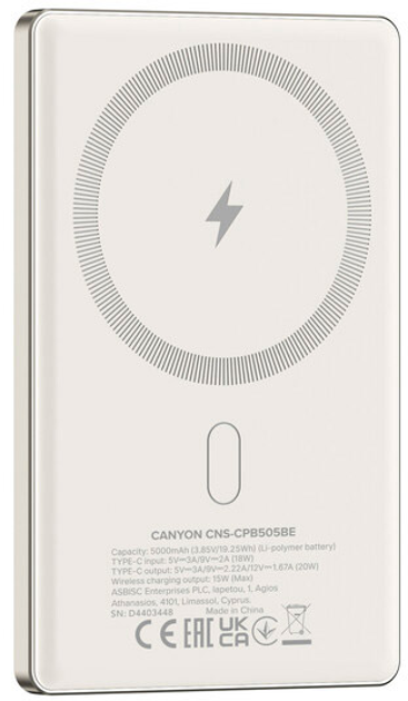 УМБ Canyon OnPower 505 slim Magsafe 5000 mAh PD20W Beige (CNS-CPB505BE) - зображення 5