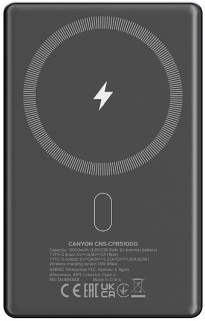 УМБ Canyon OnPower 510 slim Magsafe 10000 mAh PD20W Dark Grey (CNS-CPB510DG) - зображення 5