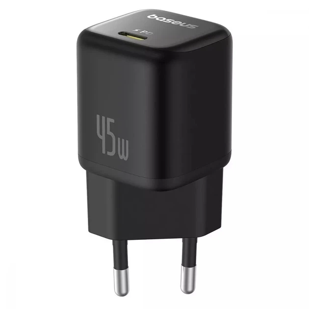 Зарядное устройство для Baseus PicoGo GaN Fast Charger Type-C 45Вт (P10176800123-00) с технологией быстрой зарядки, черный - Фото 1 Зарядное устройство для Baseus PicoGo GaN Fast Charger Type-C 45Вт (P10176800123-00) с технологией быстрой зарядки, черный - изображение 1
