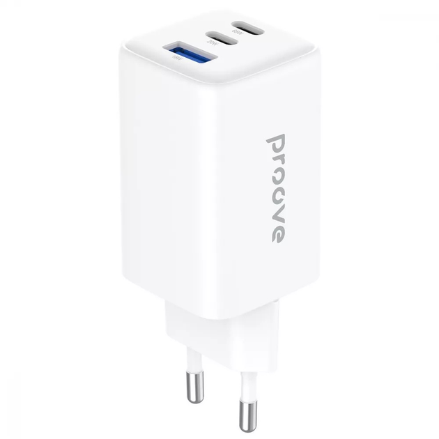 Мережевий зарядний пристрій Proove WCPG65121202 Pocket GaN 65W з 2×Type-C та USB, QC 4.0+ та PD 3.0 White - зображення 1