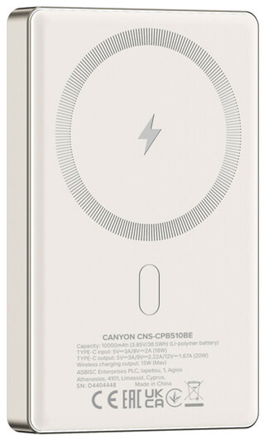 УМБ Canyon OnPower 510 slim Magsafe 10000 mAh PD20W Beige (CNS-CPB510BE) - зображення 2