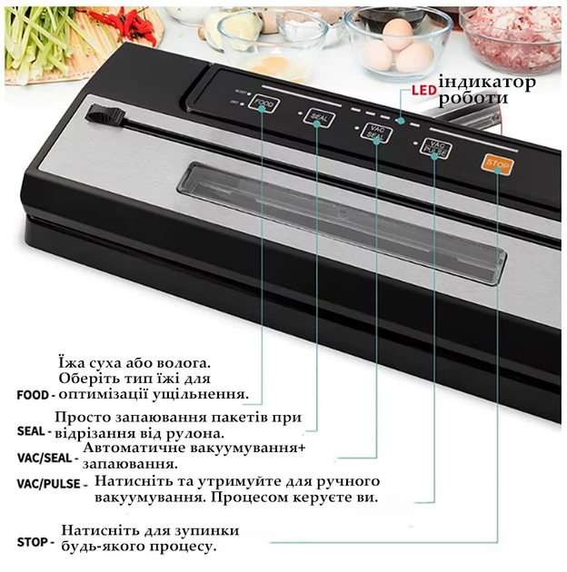 Бытовой вакуумный упаковщик еды вакууматор с пакетами Wi-simple 2201 со встроенным ножом - Фото 9 Бытовой вакуумный упаковщик еды вакууматор с пакетами Wi-simple 2201 со встроенным ножом - изображение 9