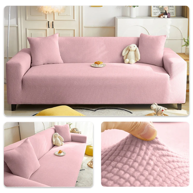 Чохол на тримісний диван Diana Textile Трикотаж-жаккард, Рожевий, 195x230 см - зображення 4