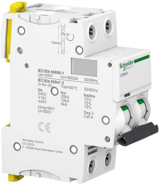 Автоматический выключатель Schneider Electric 2P IC60N 10 A тип B 6 кА (A9F78210) - изображение 4