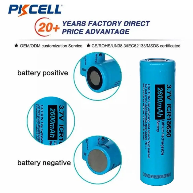 Аккумуляторы PKCELL 18650 4шт 2600mAh Li-ion Flat Top для аккумуляторных сборок и автономной работы - изображение 5