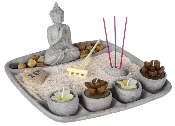 Підставка для свічок і благовоній Atmosphera Garden Zen з фігуркою Будди сіра 24 x 23 см (3560238528310) - зображення 1