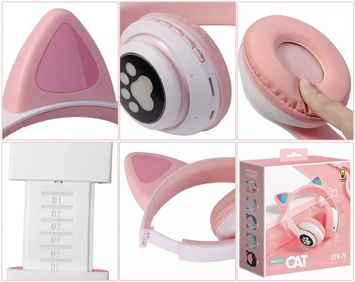 Беспроводные наушники MDR CAT VZV-23M с кошачьими ушками Bluetooth с подсветкой Розовые - изображение 4