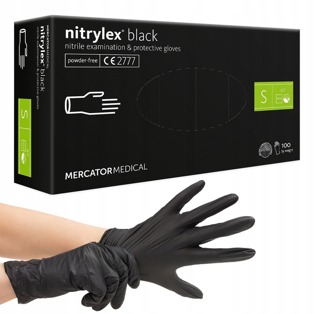 Чорні нітрилові рукавички Nitrylex BLACK розмір S - зображення 1