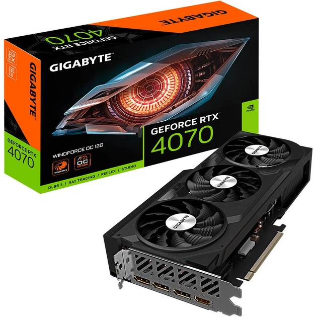 Відеокарта Gigabyte GeForce RTX4070 Windforce OC 12G 3xFANS DDR6X (GV-N4070WF3OC-12GD) - Фото 1 Відеокарта Gigabyte GeForce RTX4070 Windforce OC 12G 3xFANS DDR6X (GV-N4070WF3OC-12GD) - изображение 1