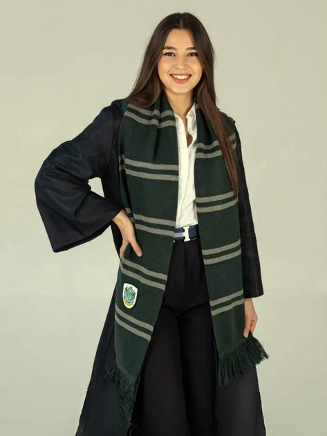 Шарф факультета Слизерин Slytherin из Гарри Поттера с бахромой Тёмно зеленый 180х20 см (90014) - изображение 5