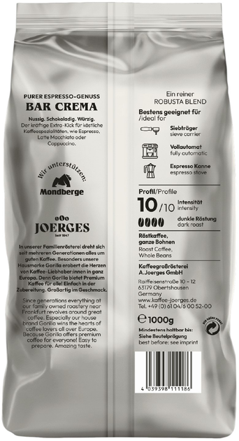 Kawa ziarnista Gorilla Espresso Bar Crema 1 kg (4039398111513) - obraz 2