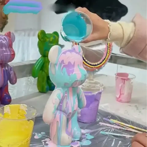 Флюидный мишка DIY Creative Fluid Bear, 23см, с красками 3 шт / Набор раскраска для творчества медвежонок - изображение 3