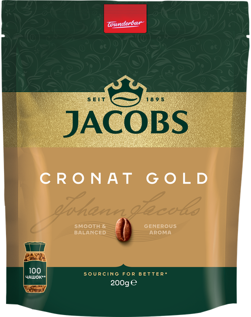 Кофе растворимый Jacobs Cronat Gold 200 г (8711000579459) - Фото 1 Кофе растворимый Jacobs Cronat Gold 200 г (8711000579459) - изображение 1