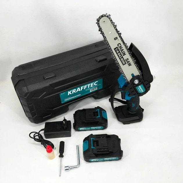 Акумуляторна ланцюгова міні пила 20 см у кейсі Krafftec (36V 4 Ач) + 2 акумулятори та індикатором заряду - зображення 4