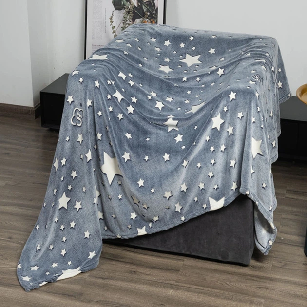Плед, що світиться в темряві, плюшеве покривало Blanket kids Magic Star 150х100 см. Колір: сірий - зображення 4