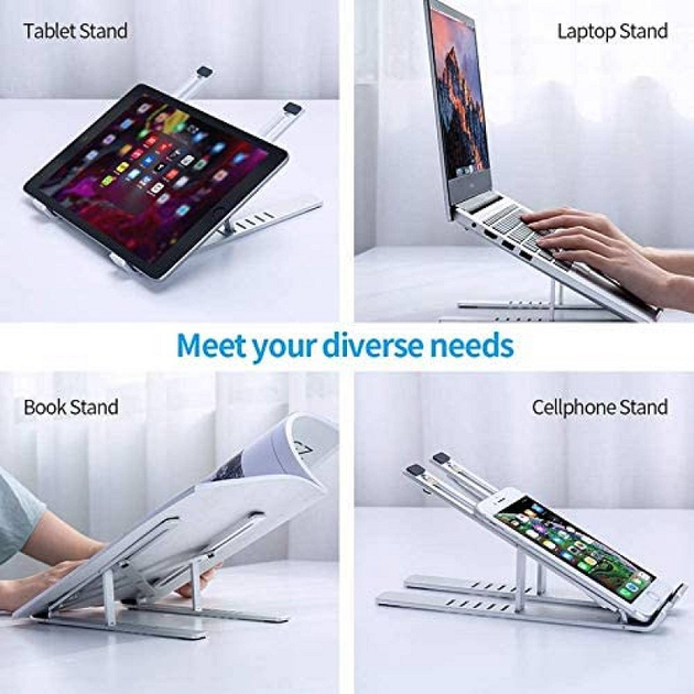 Подставка для ноутбука на стол Laptop Stand складная подставка под ноутбук алюминиевая с регулировкой высоты держатель для планшета Серебристый - изображение 3