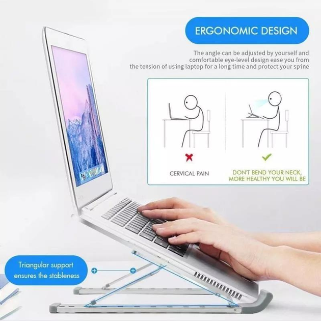 Подставка для ноутбука на стол Laptop Stand складная подставка под ноутбук алюминиевая с регулировкой высоты держатель для планшета Серебристый - изображение 4
