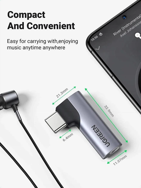 Перехідник DAC Chip USB-C to 3.5mm Female Ugreen CM460 адаптер з ЦАП 4-контактний, 90 градусів Grey (20194) - Фото 9 Перехідник DAC Chip USB-C to 3.5mm Female Ugreen CM460 адаптер з ЦАП 4-контактний, 90 градусів Grey (20194) - зображення 9