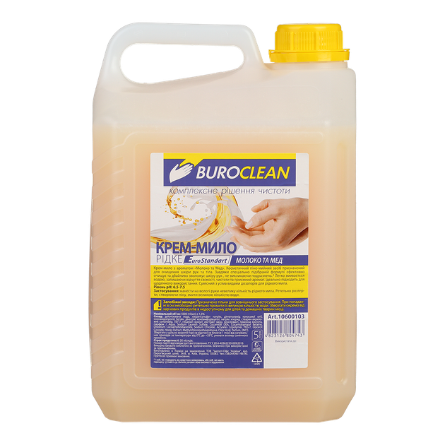 Мило рідке BuroClean EuroStandart Крем-мило 10600103 5л Молоко та мед (1/2) - Фото 1 Мило рідке BuroClean EuroStandart Крем-мило 10600103 5л Молоко та мед (1/2) - зображення 1
