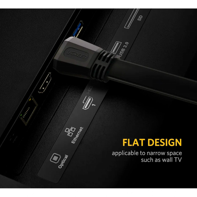 Кабель UGREEN ED015 HDMI Flat Cable 5m (UGR-50821) - Фото 3 Кабель UGREEN ED015 HDMI Flat Cable 5m (UGR-50821) - изображение 3