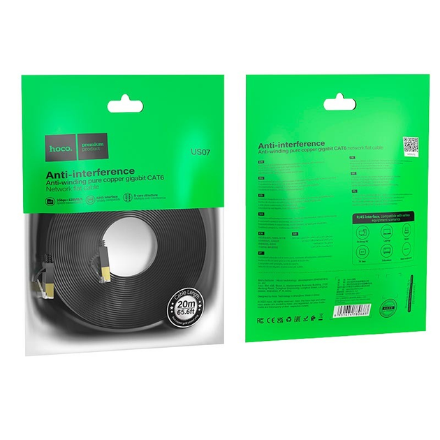 Патч-корд 20м HOCO US07 General pure copper flat network cable Black (6931474780720) - изображение 4